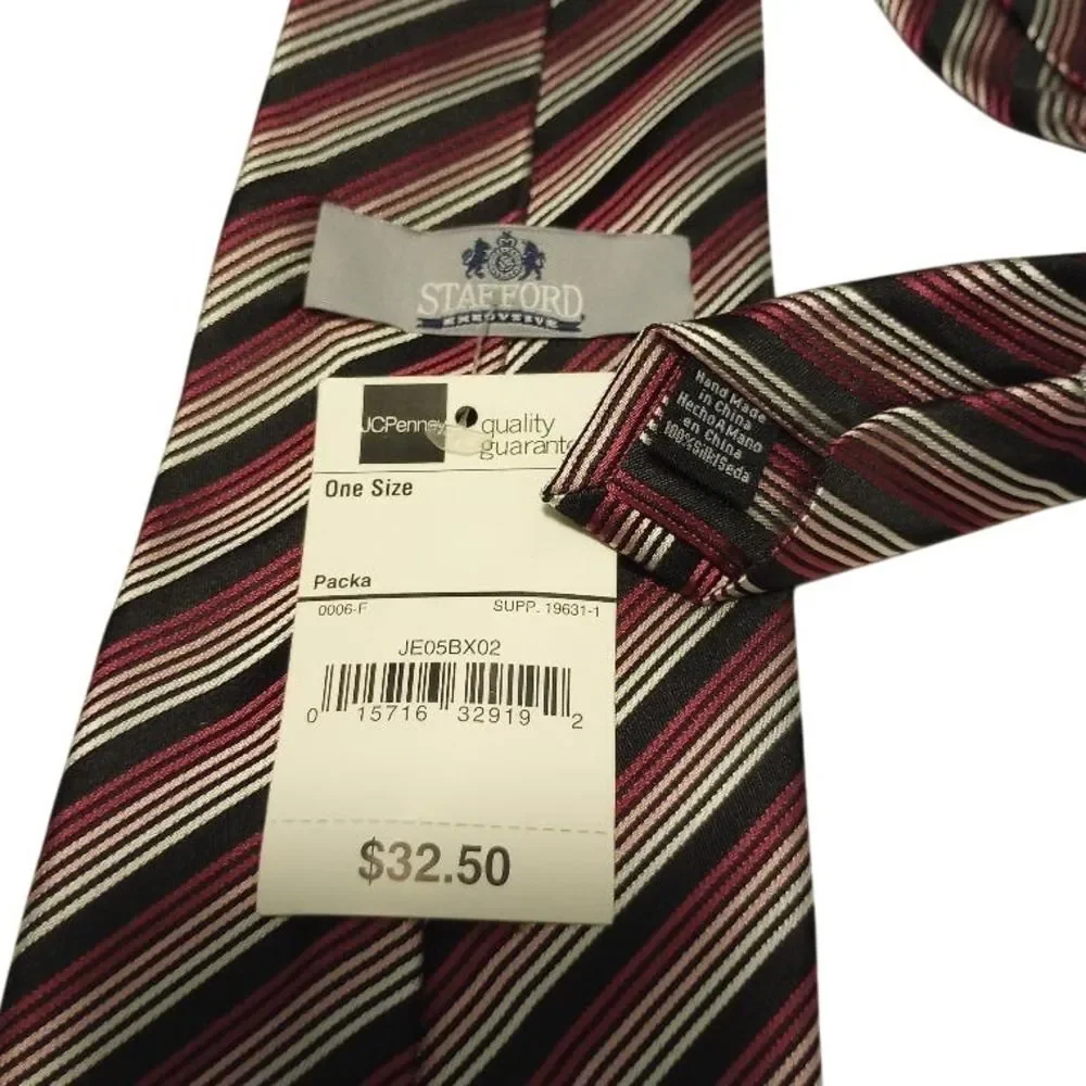 Stafford NWT Striped Silk Necktie Pink Black White Classic Men's‎ Accessory